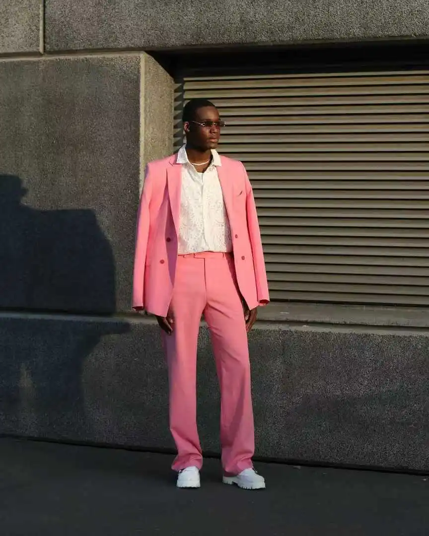 Pink Spring Men Suits Set 2 Pieces Cotton Blazer+Pants Trousers Customized Wedding Tuxedos Formal Office Business Jacket Coat