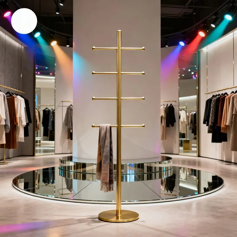 Clothing store display rack, packaging paper ribbon storage rack, tape rack, floor standing hanging scarf ribbon