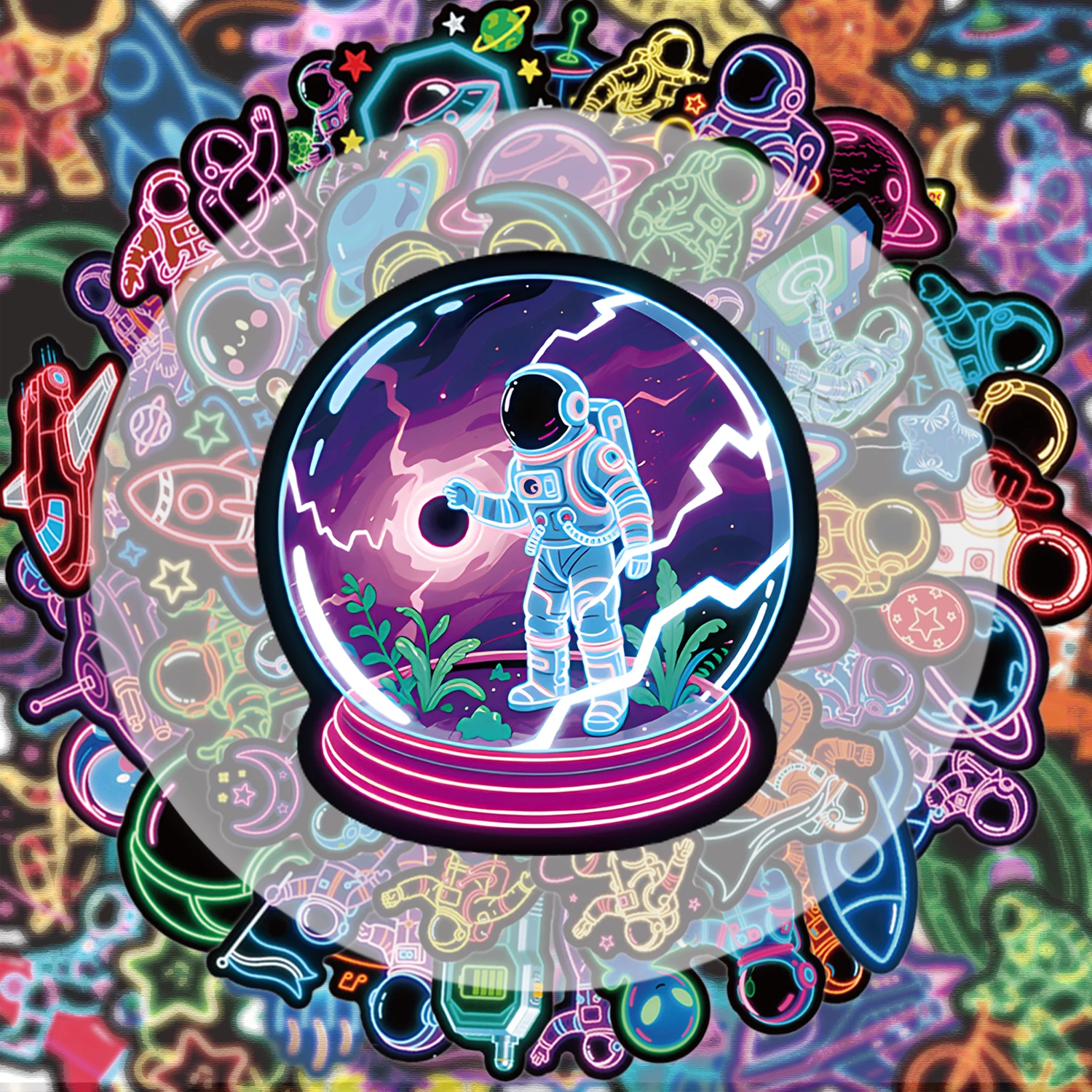 56 Neon Astronaut Graffiti Stickers, Vibrant Stickers Suitable for Water Bottles, Laptops, Cell Phones, Suitcases, Skateboards, Guitars, Party Decorations