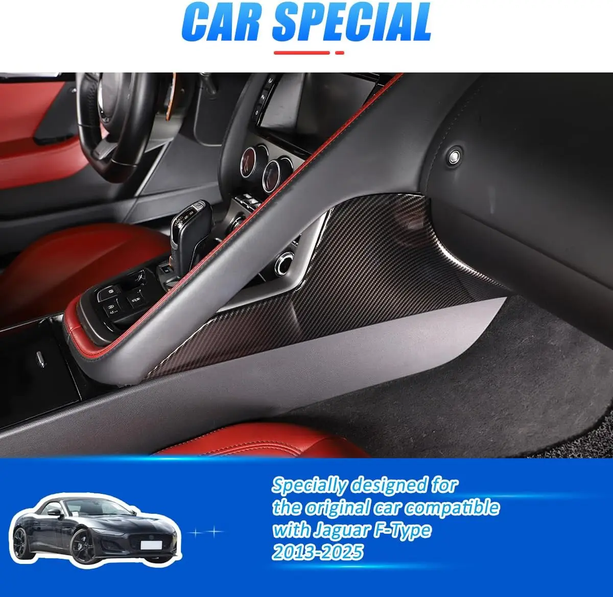 

Carbon Fiber Car Passenger Knee Panel Protection Trim For Jaguar F-TYPE X152 2013-2024 Center Control Side Panel Guard Cover