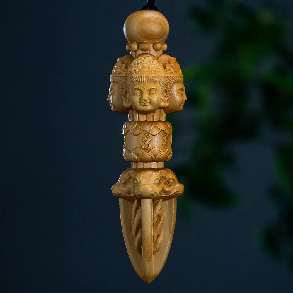 Car Hanging Ornament - Handcrafted Wooden Vajra Pestle with Hanging Strap for Vehicle Interior Decor