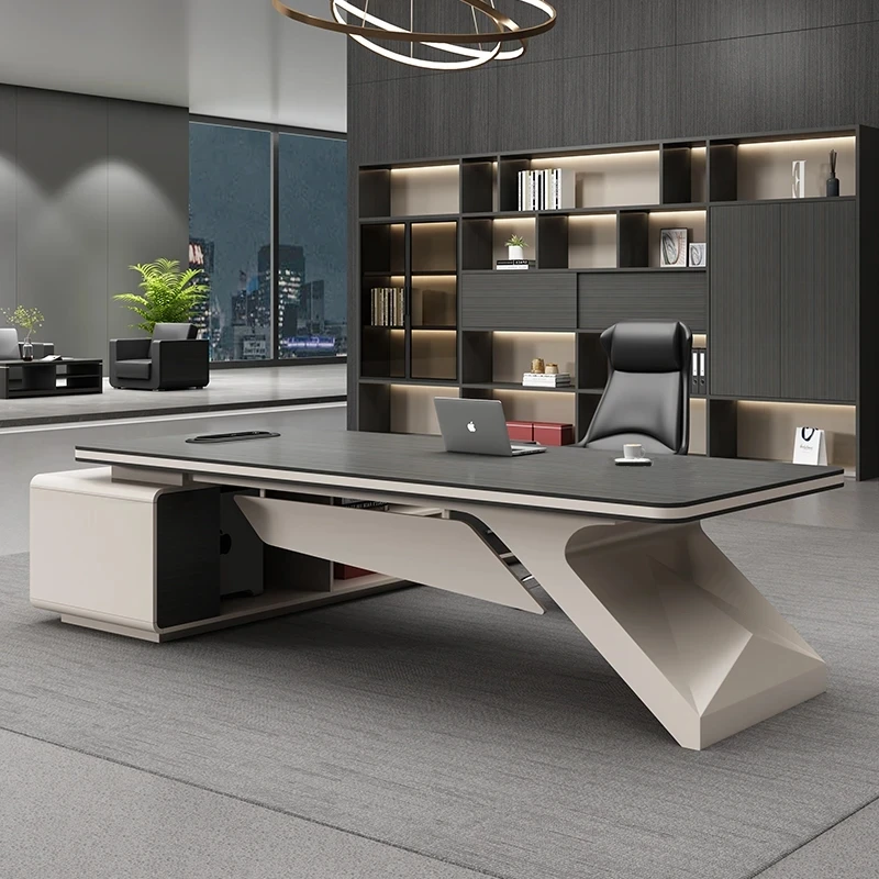 

Европейский современный офисный стол-органайзер, книжная полка, свет, роскошные компьютерные столы для руководителей, угловая мебель высокого качества Escritorio