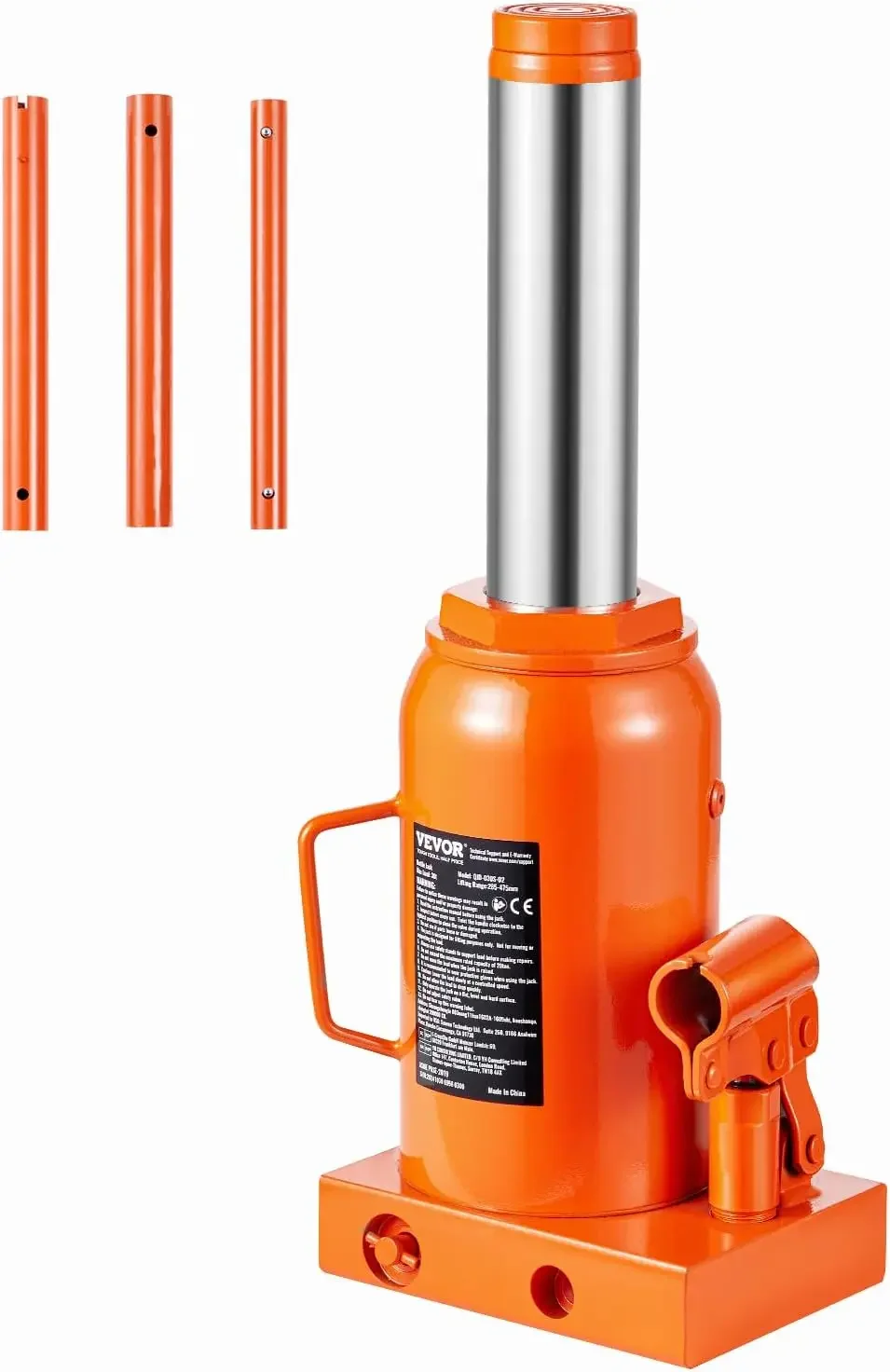 Hydraulic Bottle Jack, 30 Ton/66138 lbs Welded Bottle Jack with 11.22''-18.66'' Lifting Range & 3-Section Long Handle, for Car,