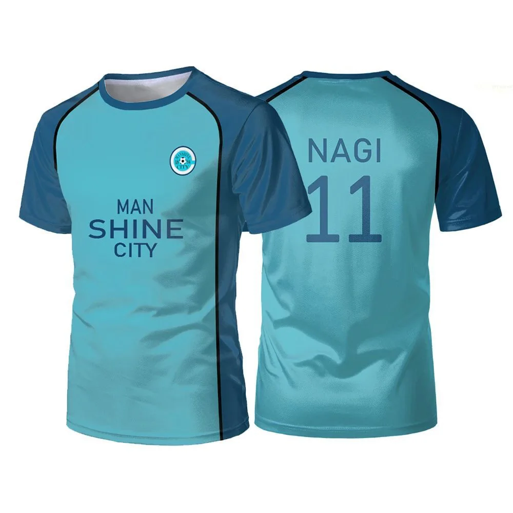 Camiseta azul Lock Maillot para hombre, camiseta de Anime Shined City Football para hombre, camisetas brillantes de Manga Bastard Munchen, camisetas deportivas