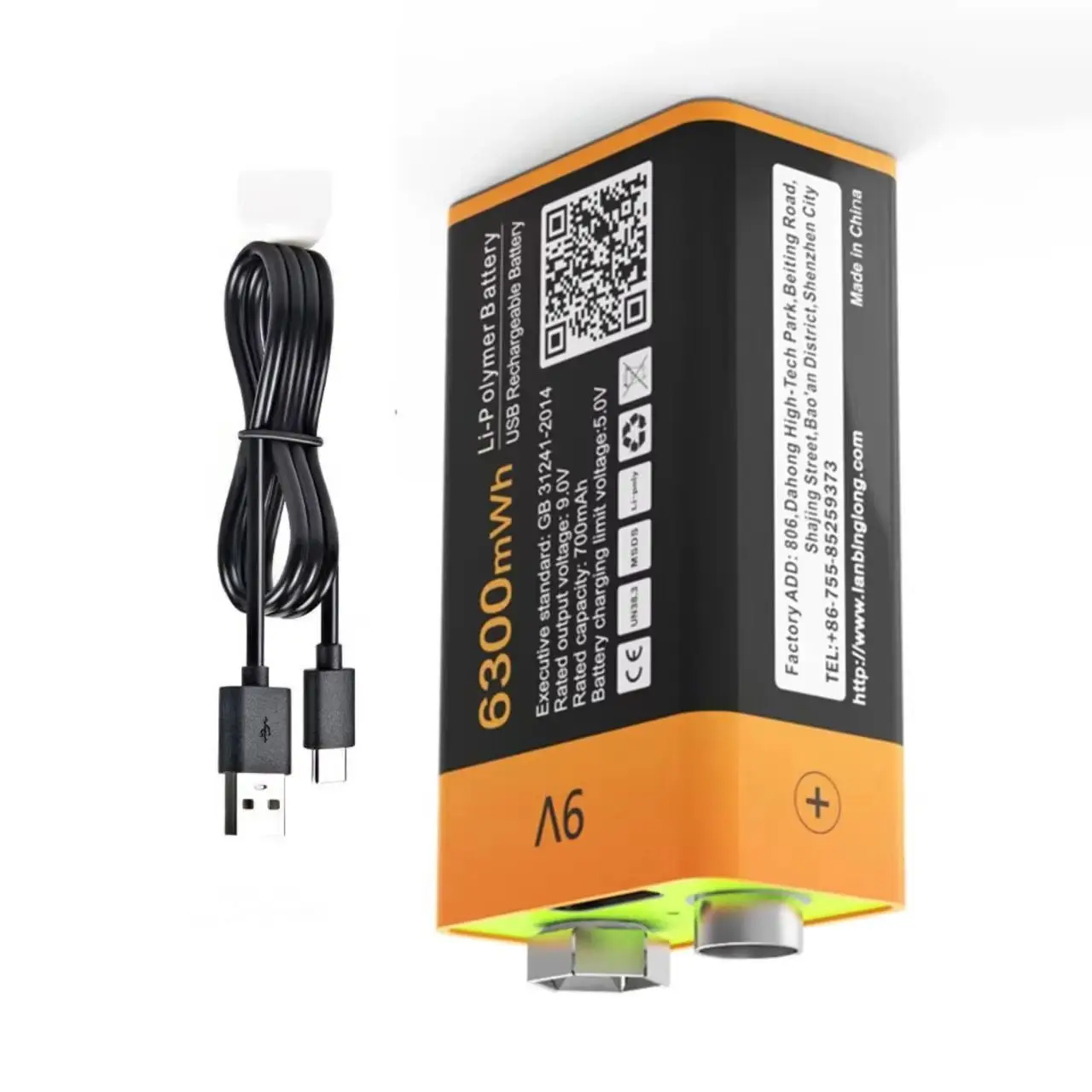 

1 шт., 9 В, литий-полимерная аккумуляторная батарея, 6300 МВтч, 6F22, USB type-c, подходит для пульта дистанционного управления