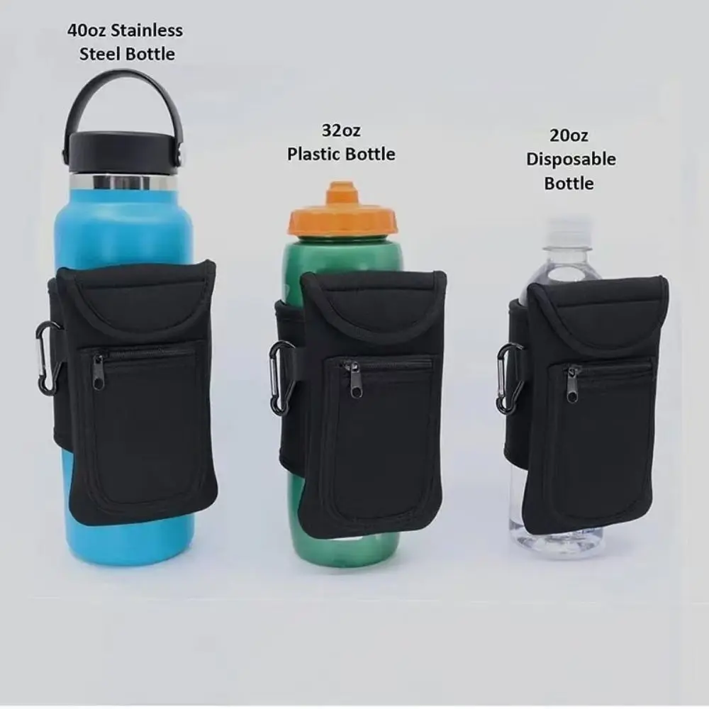Portable Gym Bottle Pouch Large Capacity Easy Attachment Water Bottle Bag with Carabiner Phone Holder Magnetic Bottle Sleeve