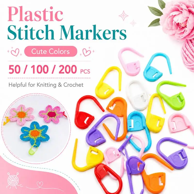 50-200 Stück, gemischte Farben, kleine Kunststoff-Resin-Clips, Strick- und Häkelmarkierer, Nadelclips, Häkelhaken, Nähzubehör, Werkzeug – Detail 1