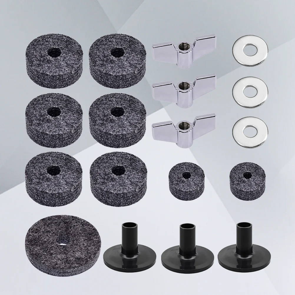

18 in 1 Drum Cymbal Accessory Kit Felt Washers Cymbal Sleeves Hi Hat Felts Grey for Enhanced Sound Performance and