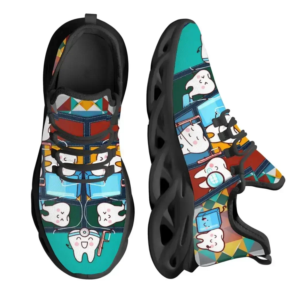 

Women Flats Cartoon Lattice Tooth Pattern Casual Shoes Breathable Mesh Female Sneakers Zapatos Mujer