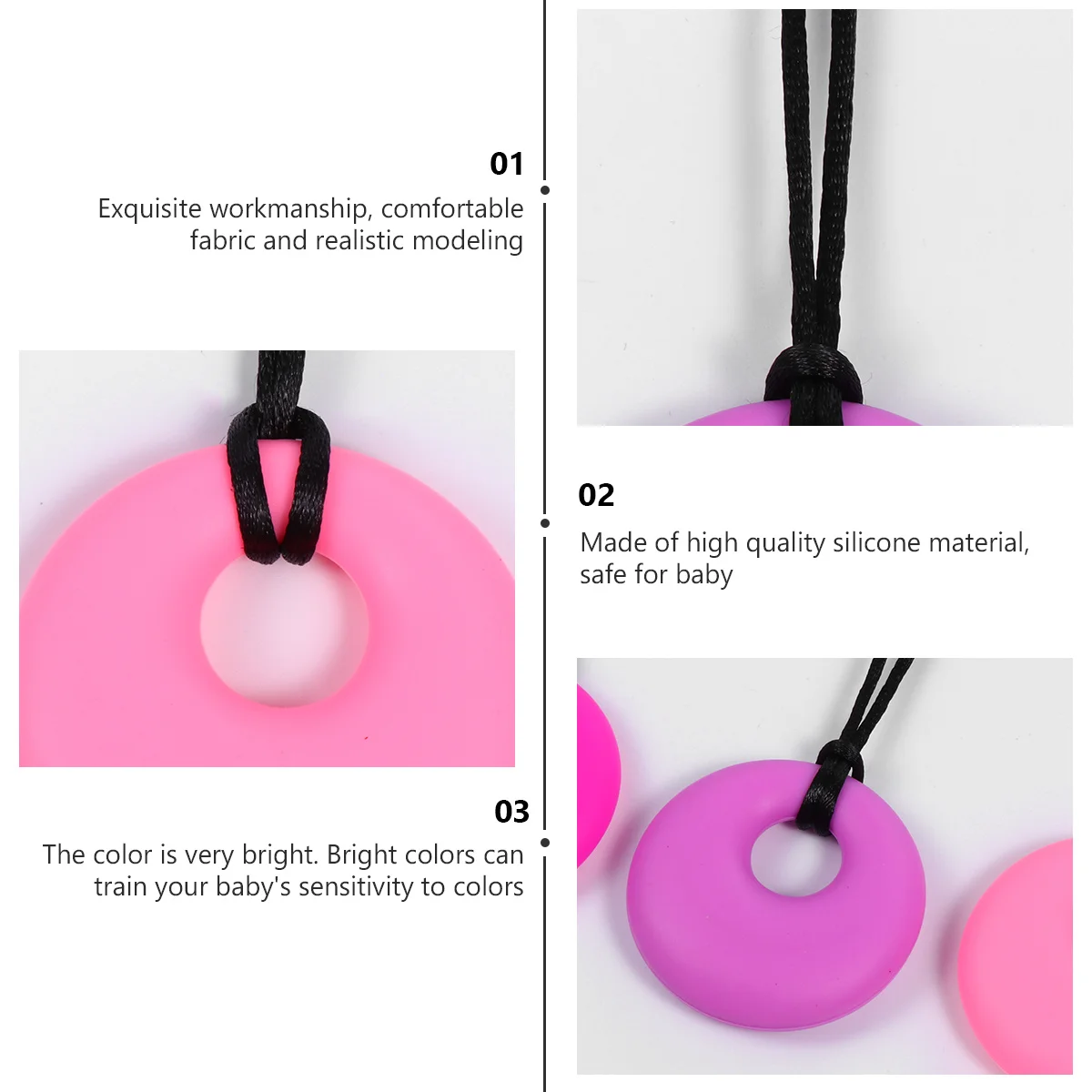 3 قطعة قلادة التسنين الطفل سيليكون مضغ قلادة الألوان الزاهية لينة الملمس تدليك اللثة الرضع المولي التدريب قلادة للأم #1