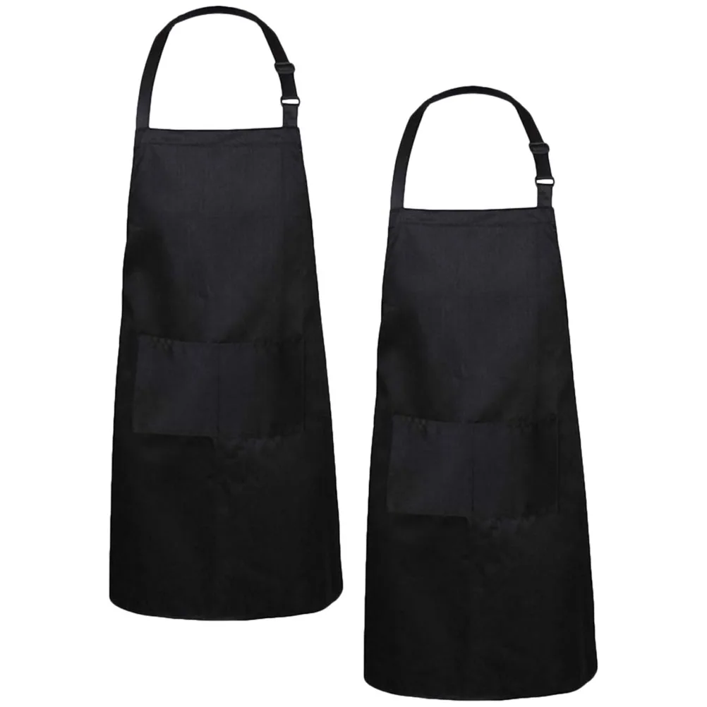 

2pcs Black Kitchen Work Apron 70x75cm Chef Cooking BBQ Grilling Men Women Pocket Polyester Cotton Multi