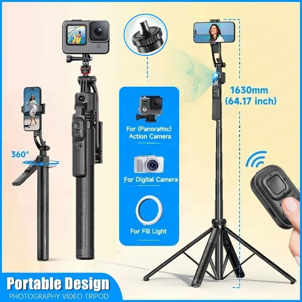 Portable Remote Control Monopod 360°Auto-Rotate AI Tracking Shooting Gimbals Tripod For Phone GoPro Camera Wireless Selfie Stick