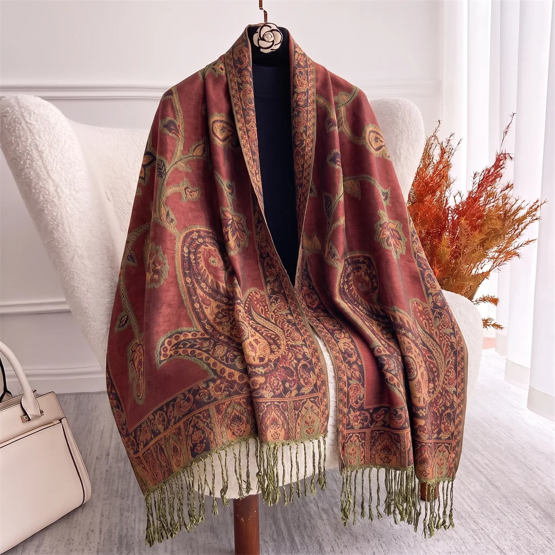 Bohemian Vintage Thin Jacquard Long Scarf Ornate Paisley Floral Pattern Lightweight Oversized Wrap Shawl Soft Neck Scarf Fashion