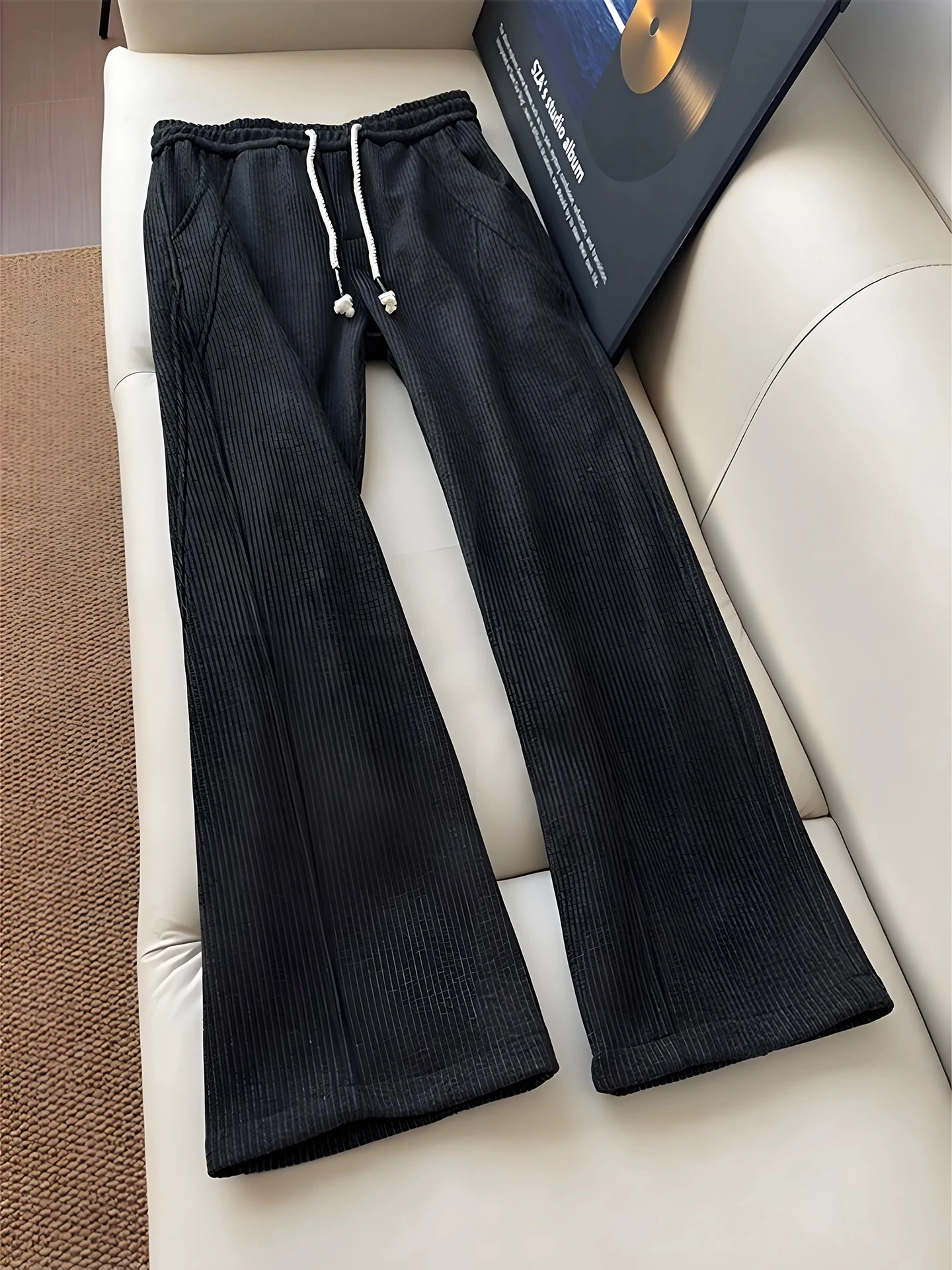 

Мужские вельветовые брюки в американском ретро-стиле, осенне-зимние, утепленные, свободные, прямого кроя, драпированные, с косым вырезом, повседневные брюки