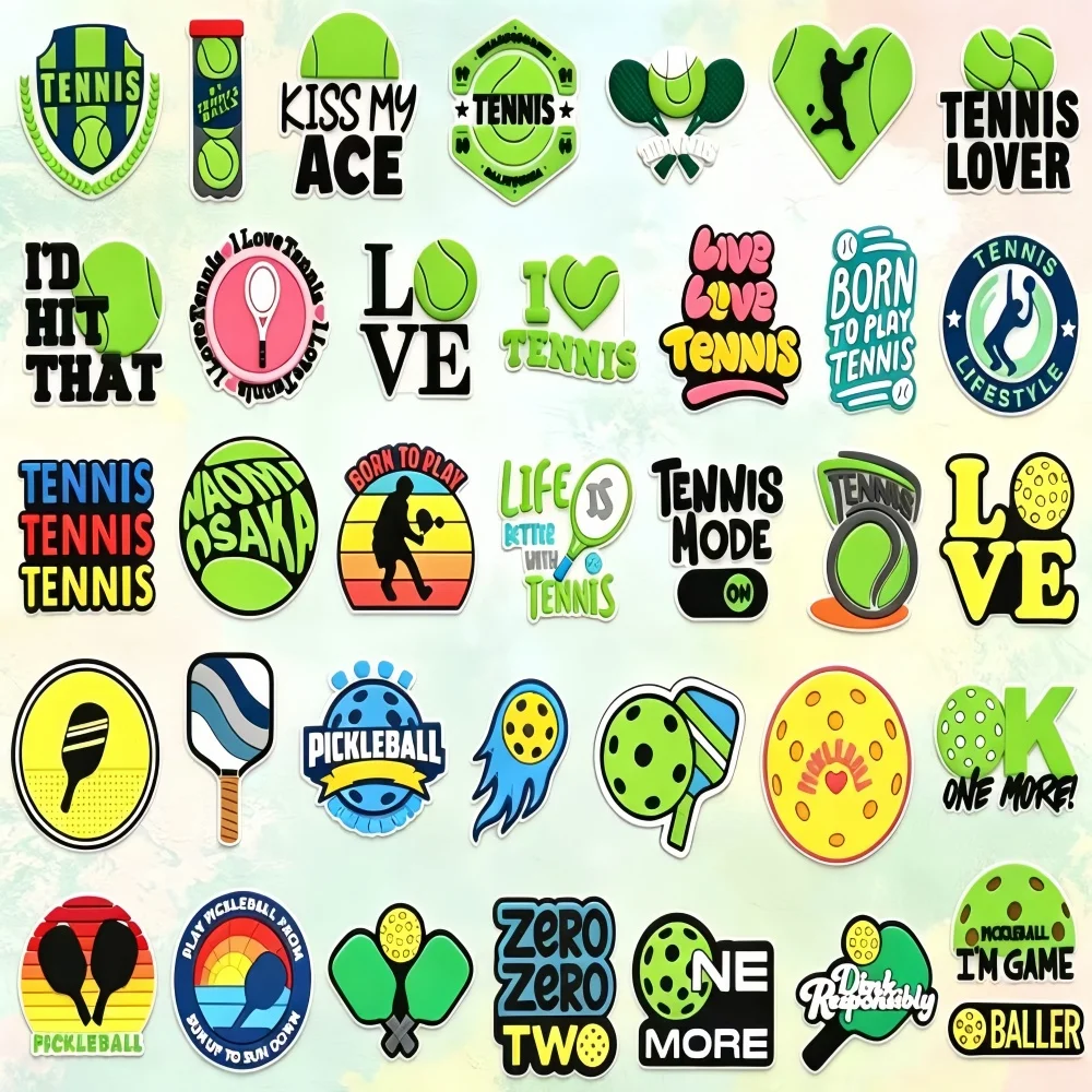36Pcs Pickleball Shoe Charms for Adults Women Men, Sports DIY Shoe Accessories for Crocs Sandals Birthday Party Favors Gifts