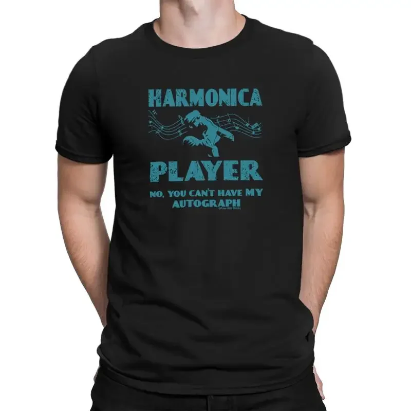 Mens Quality Cotton T Shirt Harmonica Player No Autograph Jazz Folk Music