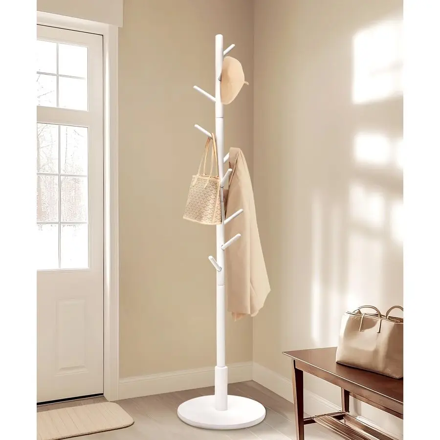 

Coat Rack,Wooden Coat Rack Stand with 9 Hooks and 3 Height Adjustable,Beech Wood Tree Coat for Bedroom,Office,Entryway Brown
