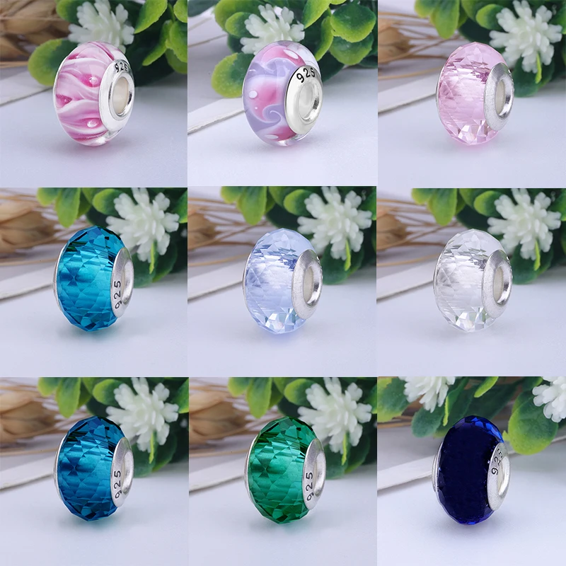 New European Colorful Lampwork Glass Bead Murano Plastic Aolly Charm Fit Pan Brand Bracelet Bangle Women DIY Jewelry Dropship