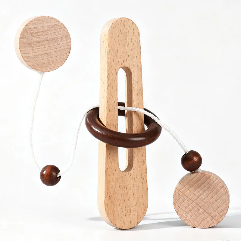 Wooden Magic Ring Puzzles Brain Teaser Rope Solution Logic Challenge Educational Problem Solving Toys for Kids & Adults
