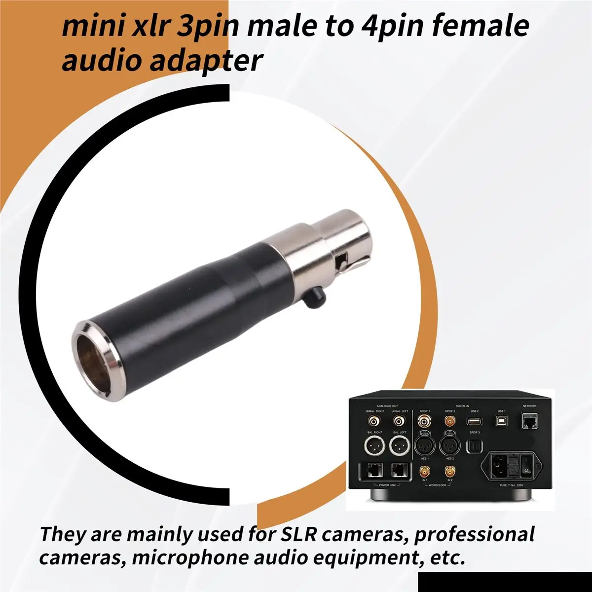 DTC5 XLR Mini 3 Pin Male to 4 Pin Female Audio Adapter Plug Connector Hi-Fi Signal Converter Adapter for Microphone Speaker
