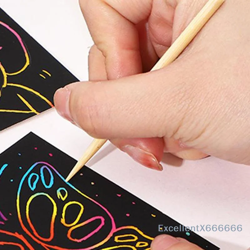 50/100Pcs Rainbow Scratch Art Paper With Bamboo Stylus Vivid Rainbow Effect For Kids DIY Craft Birthday Party School Activities