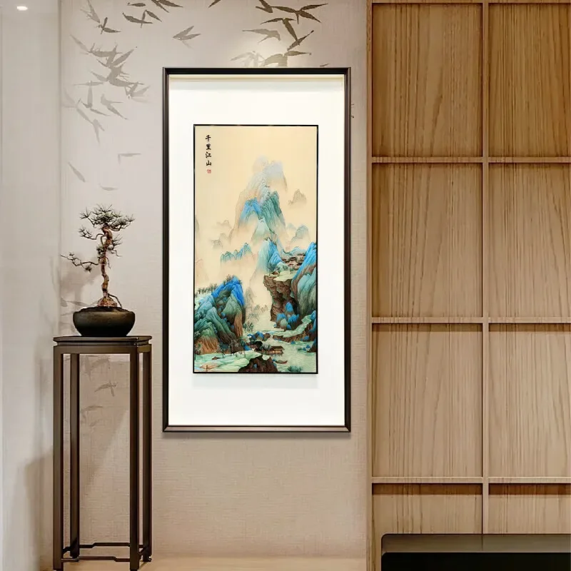 Handmade painting thousands of miles of Jiangshan Wufu Linmen solid wood cypress