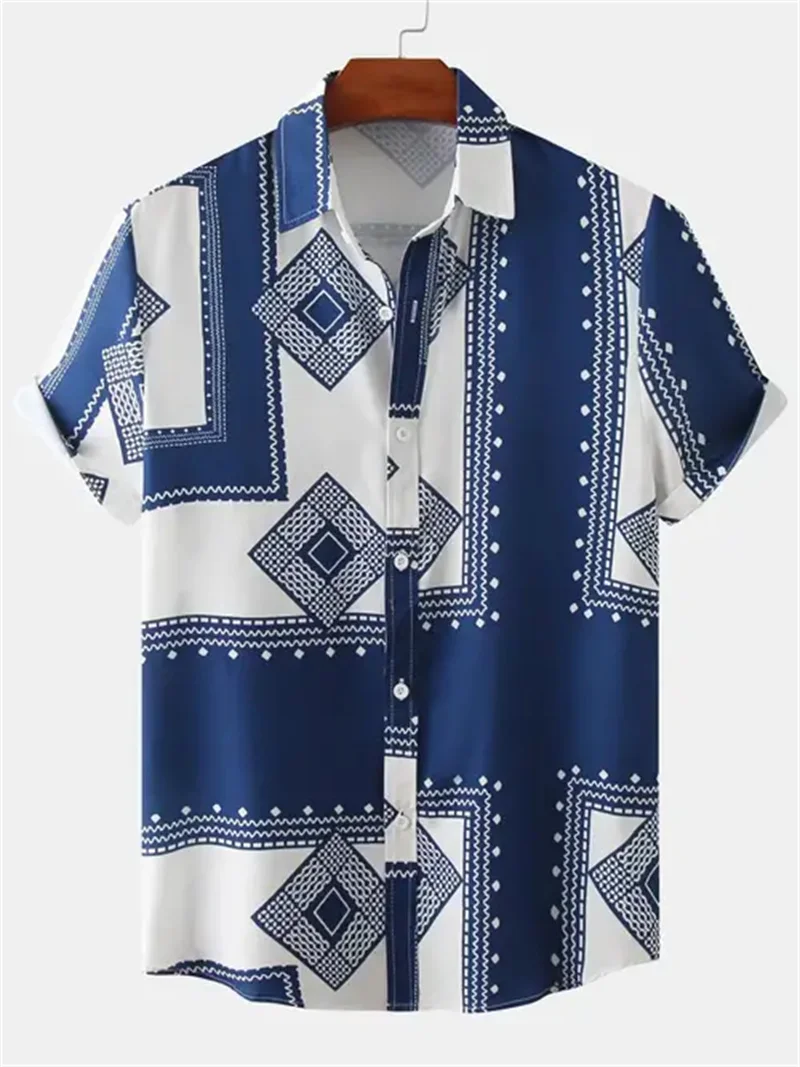 2024 Summer Hawaii Fashion Men's Printed Short Sleeve Shirt with Gold Luxury Pattern Party Travel Button Top