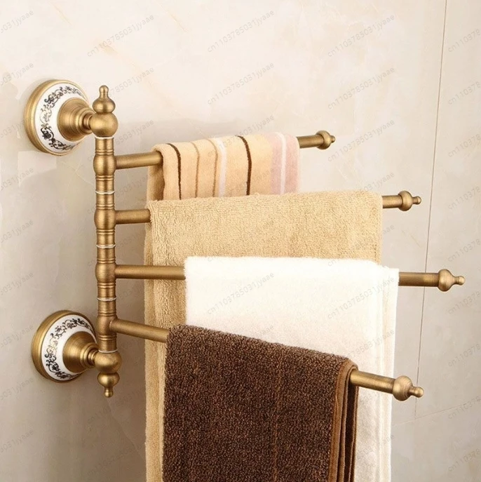 

Antique Brass Movable Towel Bar - Heavy Duty Wall Mounted Towel Holder for Bathroom & Kitchen