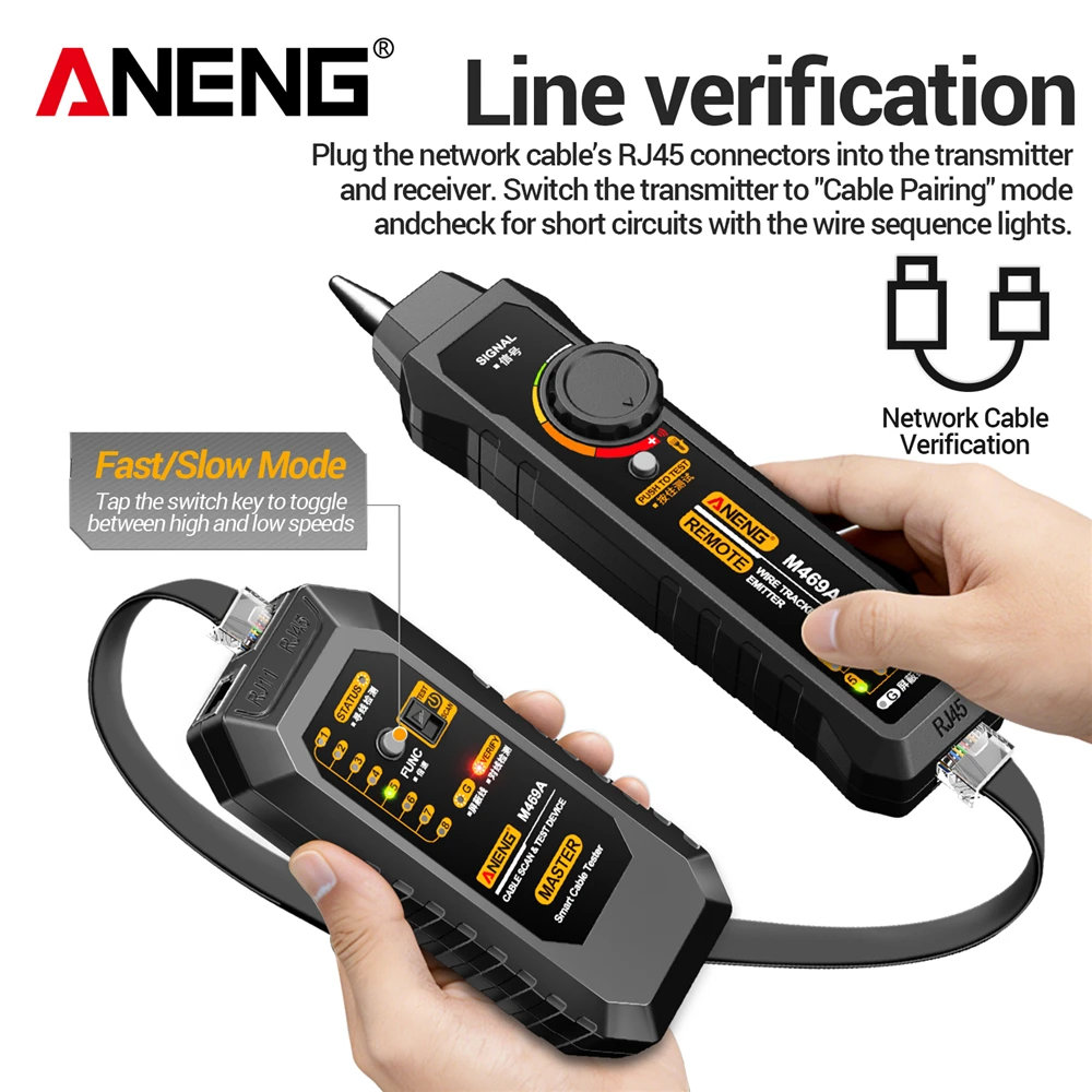 Network Cable Tester ANENG Networking Analyzer M469A RJ45 RJ11 Telephone Line Network Wire Detector Tracker Measure Cables Tool