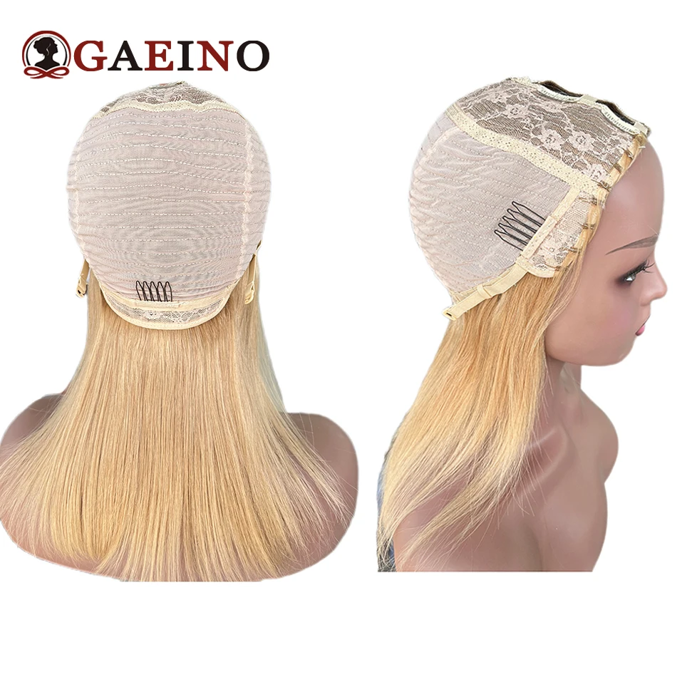 Peluca de cabello humano liso con parte en V para mujer, pelo rubio Remy Real sin pegamento, sin dejar fuera, Natural, 14-28 pulgadas