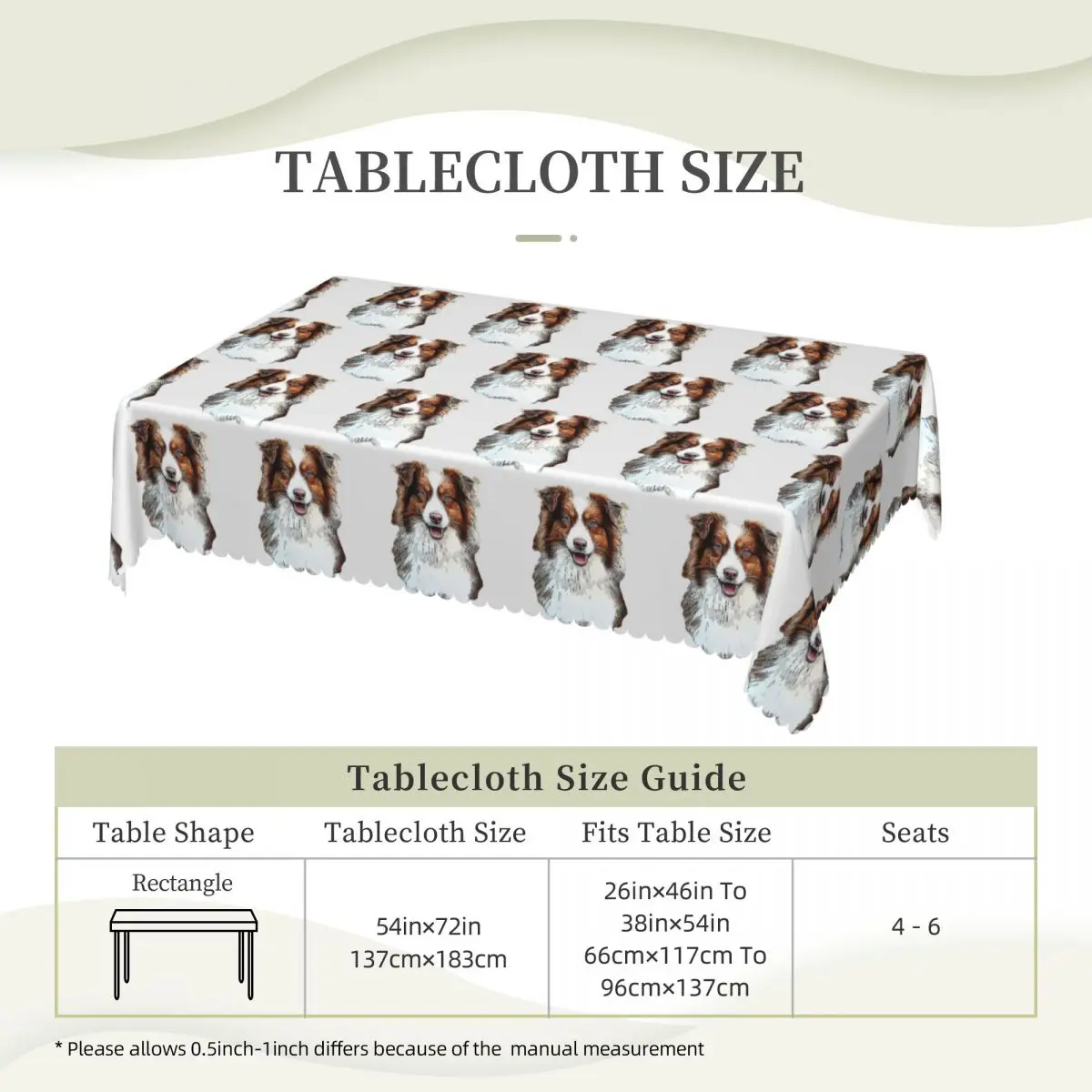 Australian Shepherd Red Tricolor Lovers Custom Rectangular Tablecloth Oilproof Table Cover for Dining Events Table Cloth