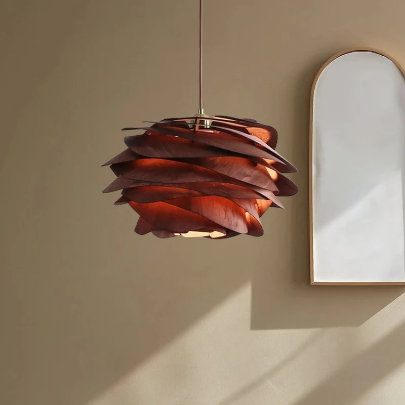Japanese Wabi-sabi Retro Solid Wood Roses Pendant Lights Designer Hanging Lamp Restaurant Bedroom Balcony Bar Designer Lighting