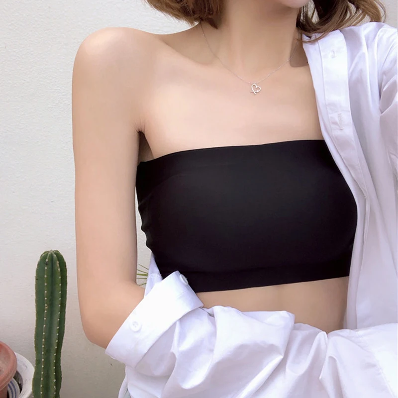 Women's Summer Girls Strapless Elastic Bra Stretchy Wrap Tube Top Bandeau Cropped Tanks Underwear Tops Solid Women