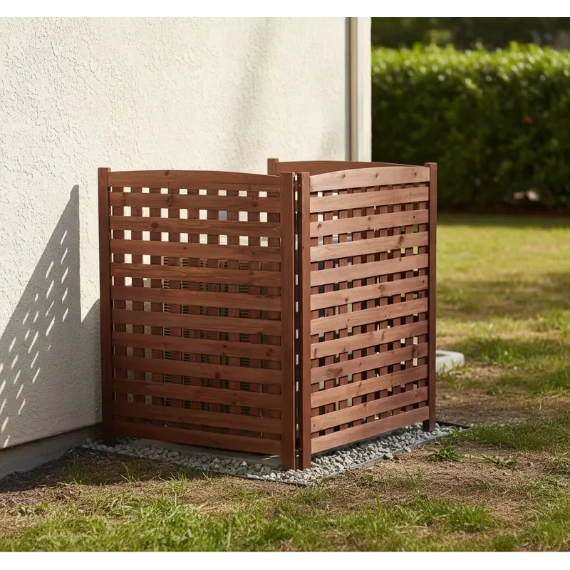 3-Panel Outdoor Air Conditioner Fence Screen, Outside Wood Privacy Fence, 32" W X 38" H