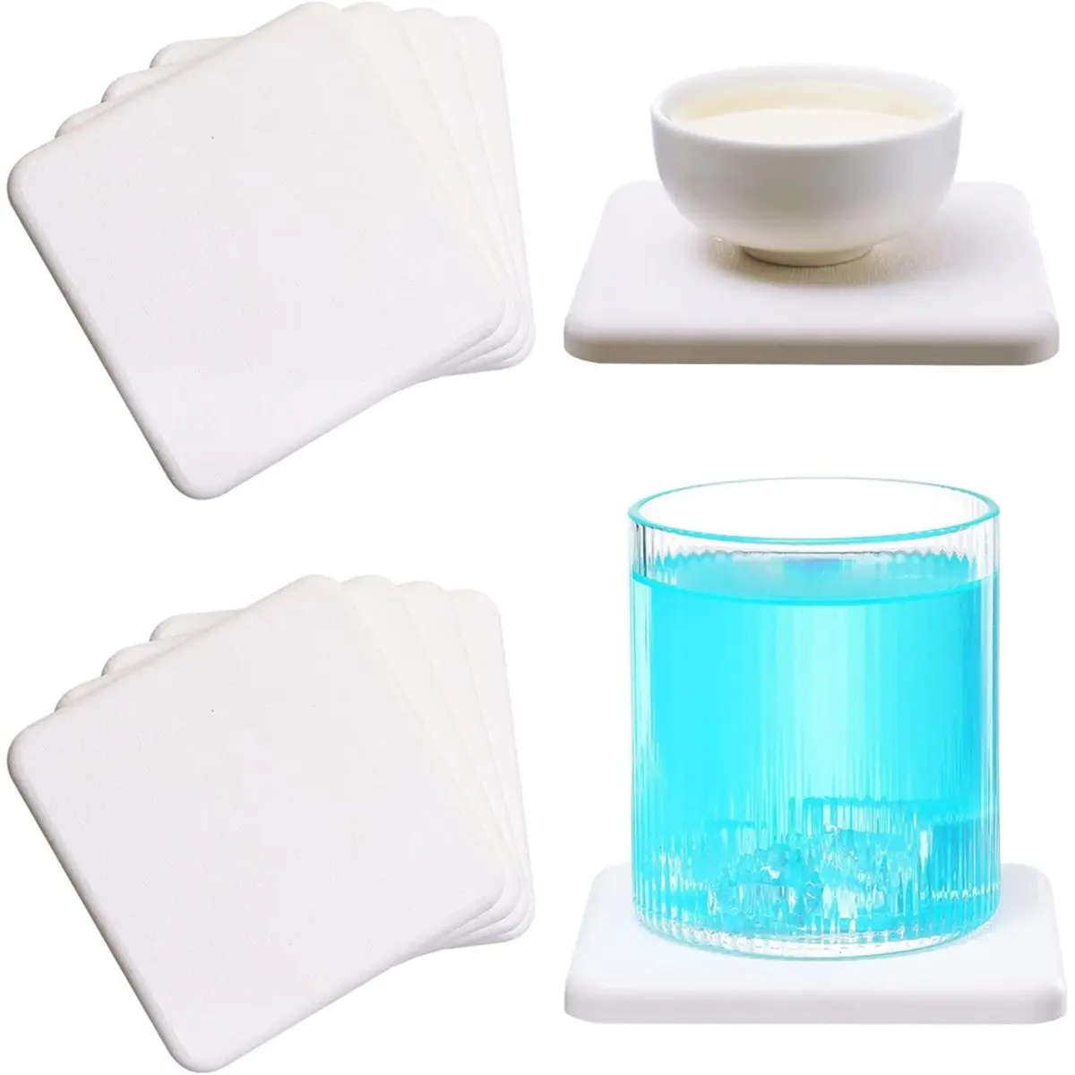 Absorbent Diatomite Drink Coasters Set of 8, Fast Water Absorption in Seconds, Non-Slip Heat Insulation Round