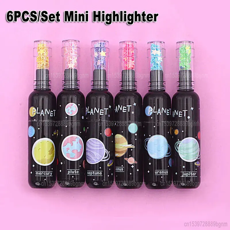 

6Pcs Color Mini Highlighter Cute Planet Wine Bottle Fluorecent Marker Pen Office School Writing Drawing Art Graffiti Stationery