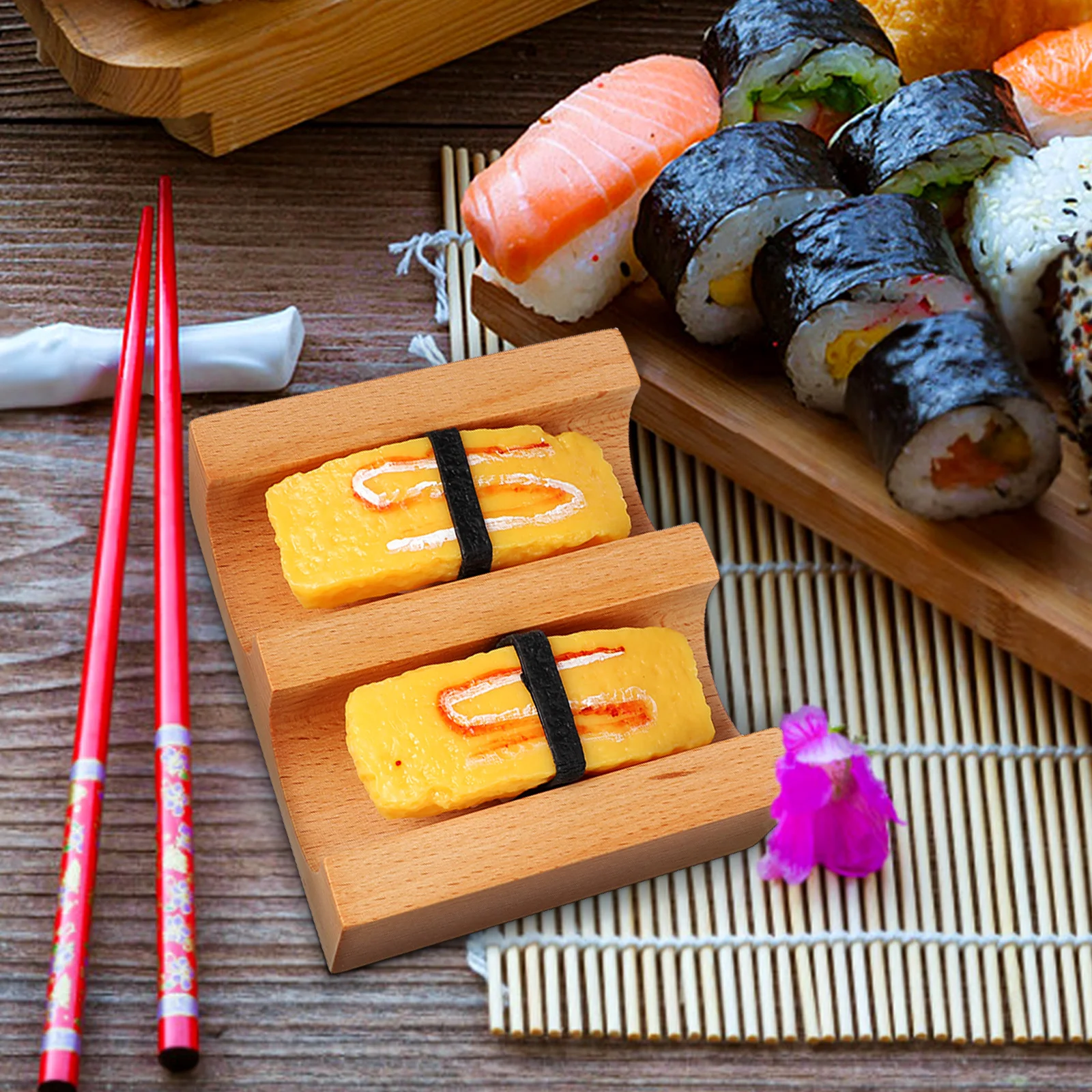 

Hand Roll Sushi Holder Wooden U Shaped 2-Grid Serving Stand Sushi Rack Food Display Tray Wooden Serving Tray Taco Holder