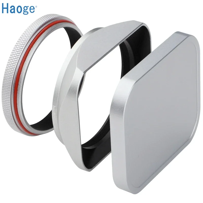 Haoge quadrado lente de metal capa sombra com tampa e 49mm adaptador anel para fuji fujifilm x100v x100f x100s x100t x70 câmera prata