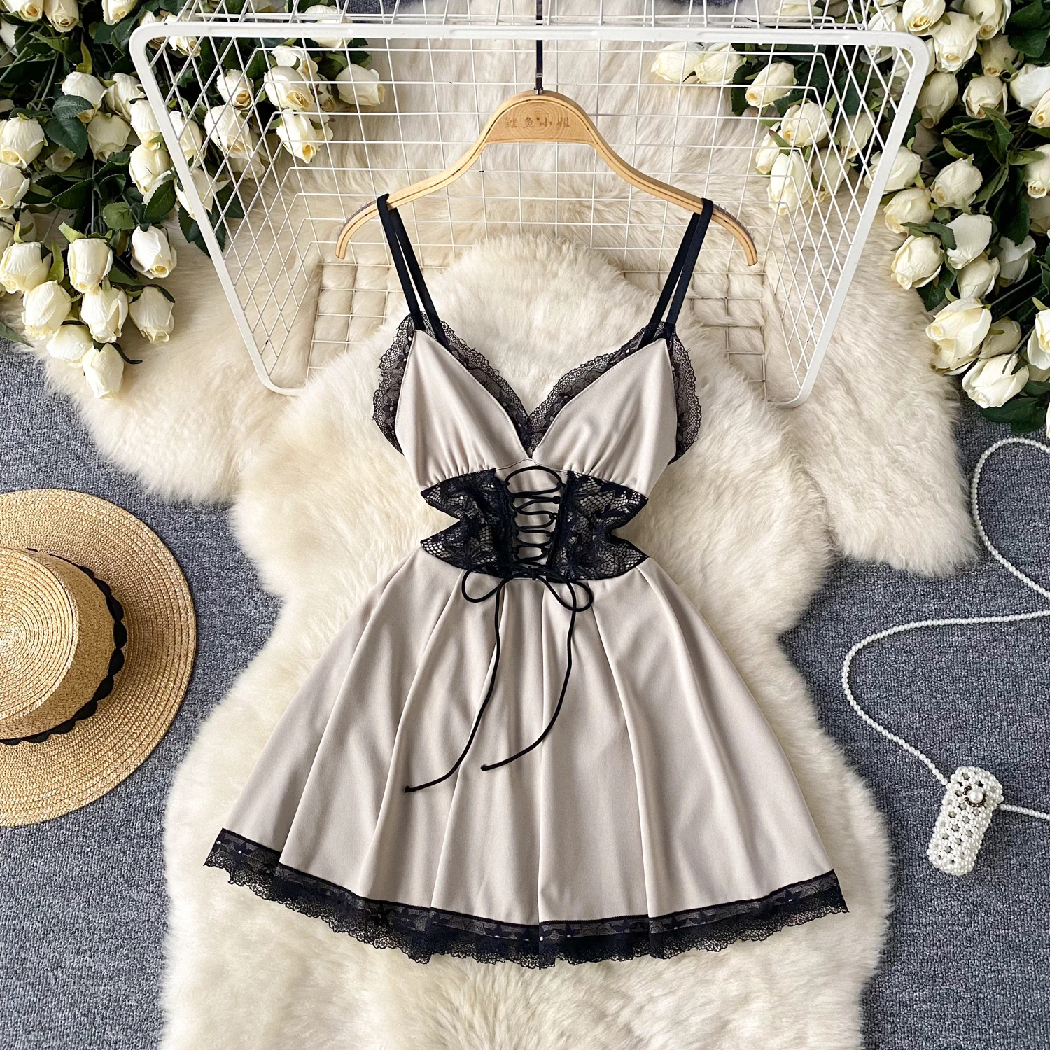 

Sexy Bandage lace fold Dress Chic Elegant Vestidos Vintage Women Korean hotsweet Fashion summer Hip Wrap sling dresses