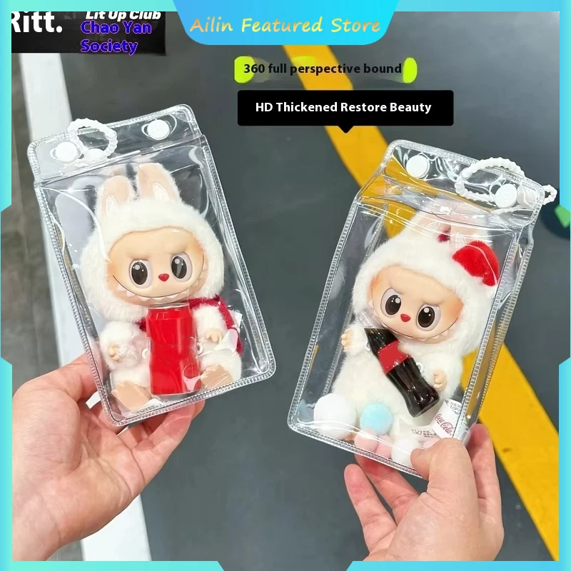 Labubu Fully Transparent Square Walking Bag Labubu Sitting Posture Protective Cover Labubu Protective Cover Display Bag Fashion