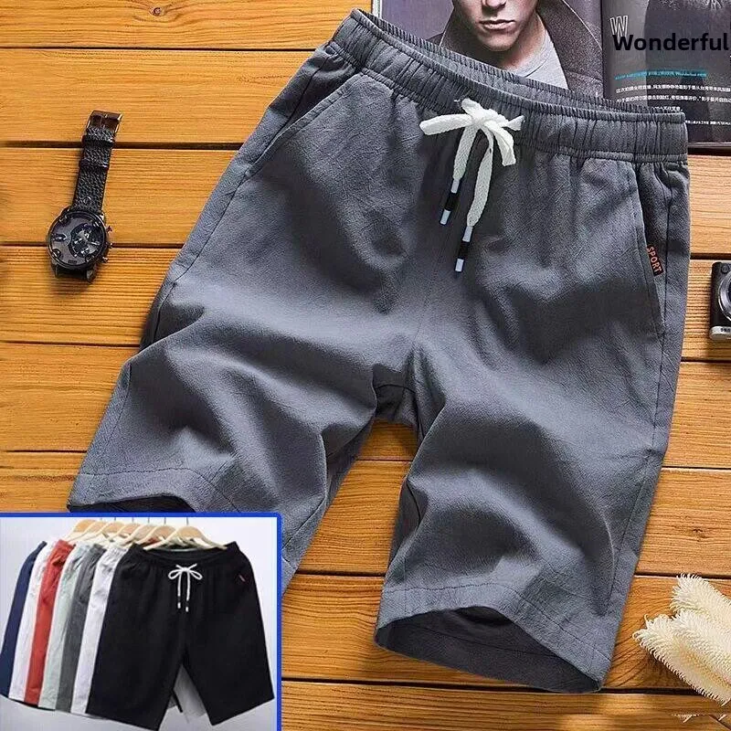 

Men's Summer Short Pants Loose Fit Cotton Linen Beachwear Five-Point Casual Trousers City Walk Suitable Pure Color