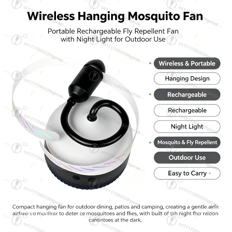 3 In 1 Portable Fan Mosquito Repellent Device Hanging Night Light For Camping Household