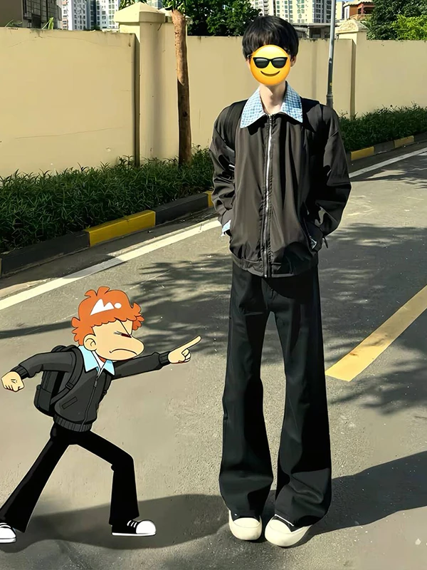 

Cleanfit Men's Bla Bell Bot Jeans American High Street Straight Casual Pants Spring Season Loose Fit Wear Resistant