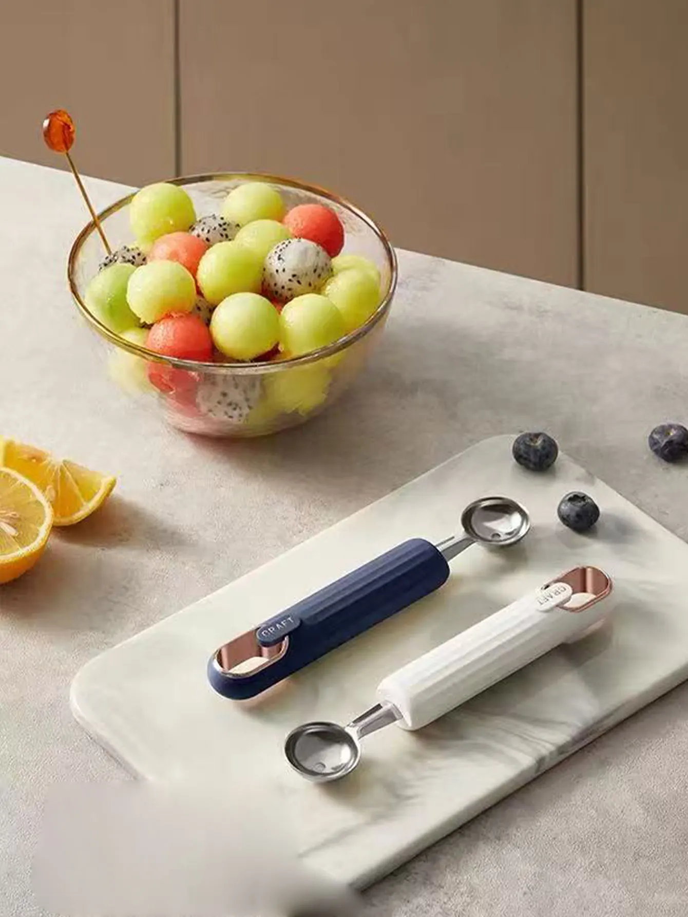 Stainless Steel Fruit Baller, Watermelon Slicer, Ice Cream Scoop, Round Spoon, Hole-Punching Tool, 1 Piece