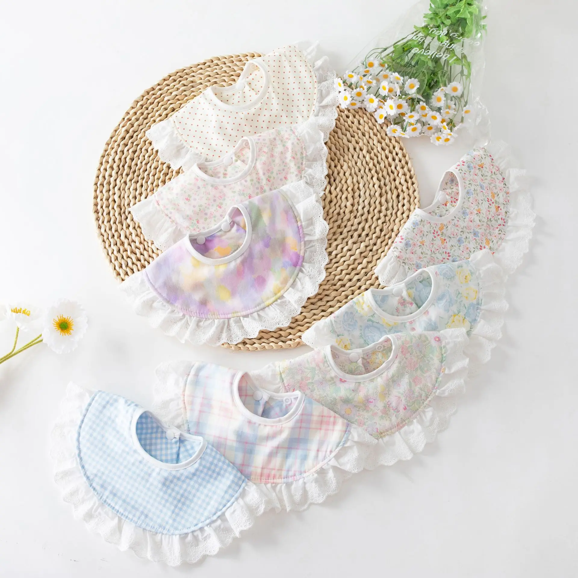 New Cotton Linen Towel Baby Bibs Sweet Lace Saliva Towel Adjustable Korean Kids Boys Girls Neck Bandanas Feeding Burp Clothes