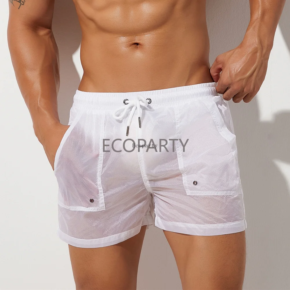 factory Summer Mens Shorts Sexy Semi-transparent Quick Dry Shorts Mesh Lined Gyms Joggers Casual Beach Shorts Men Clothing Short