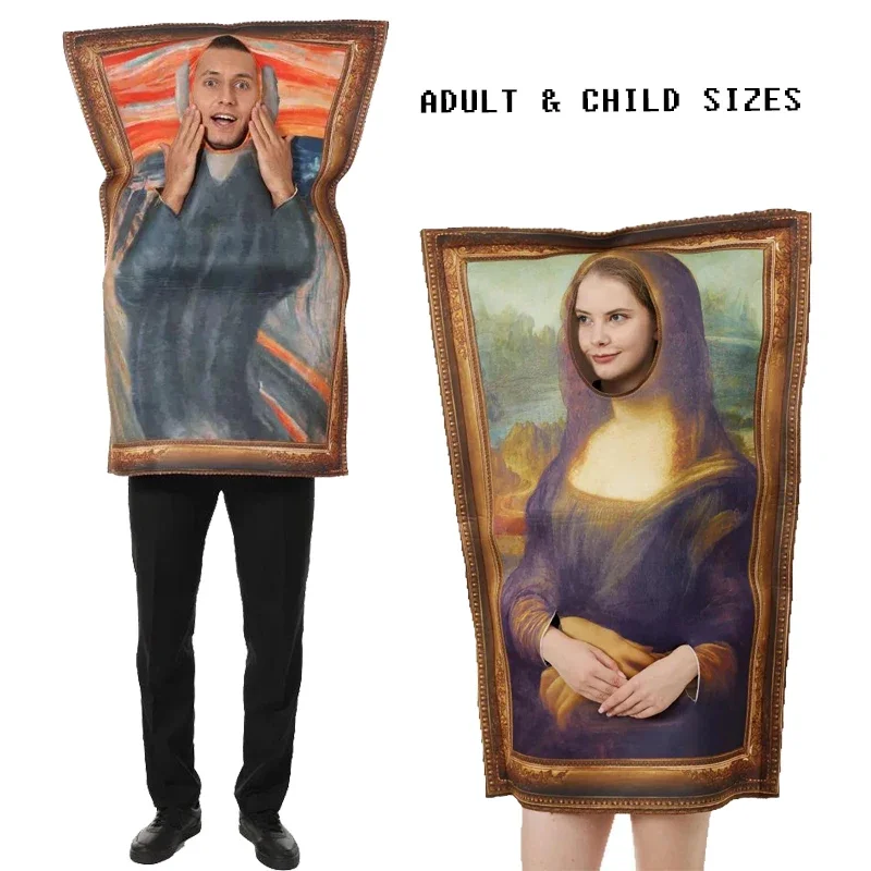 Funny Mona Lisa Mural Van Gogh Cosplay Costumes Props for Adult Kid Unisex Carnival Fancy Dress Up Sponge Performance Outfits