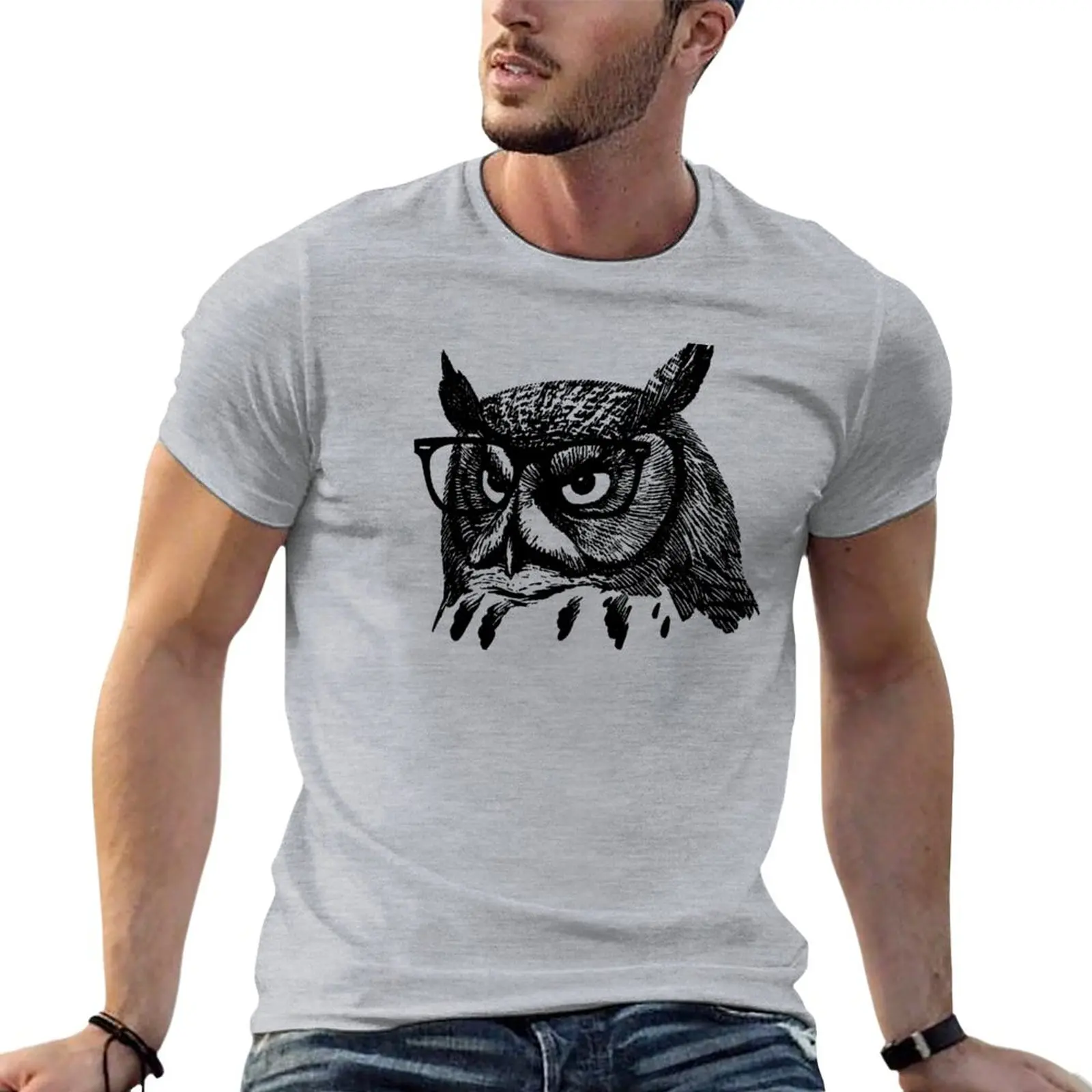 

New Hipster Owl - Animal with Glasses T-Shirt T-shirt short summer top Tee shirt plain white t shirts men