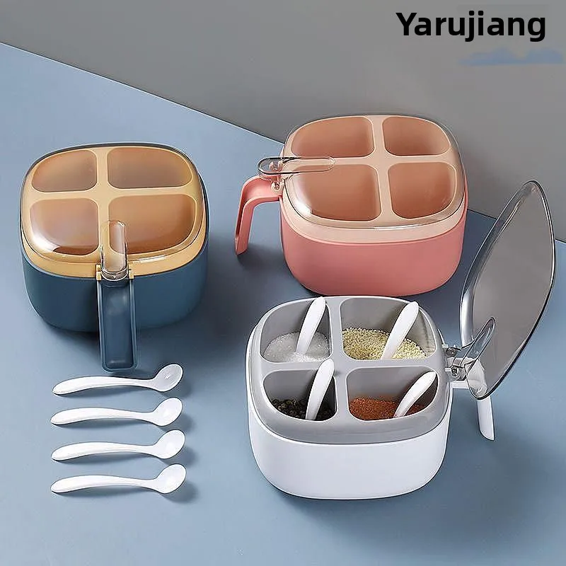 High-End Kitchen Spice Box Set Salt Pot Multi-grid Integrated Sugar Flavoring Household Cooking Storage Container New 2026