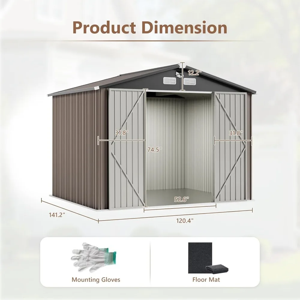 10x12 FT Outdoor Storage Shed,Metal Tool Sheds,Waterproof Outside Storage Shed with Lockable Doors & Air Vent,Storage Building f